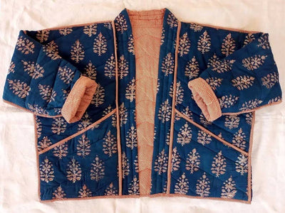 Quilted Kimono Jacket Block Printed - Indigo