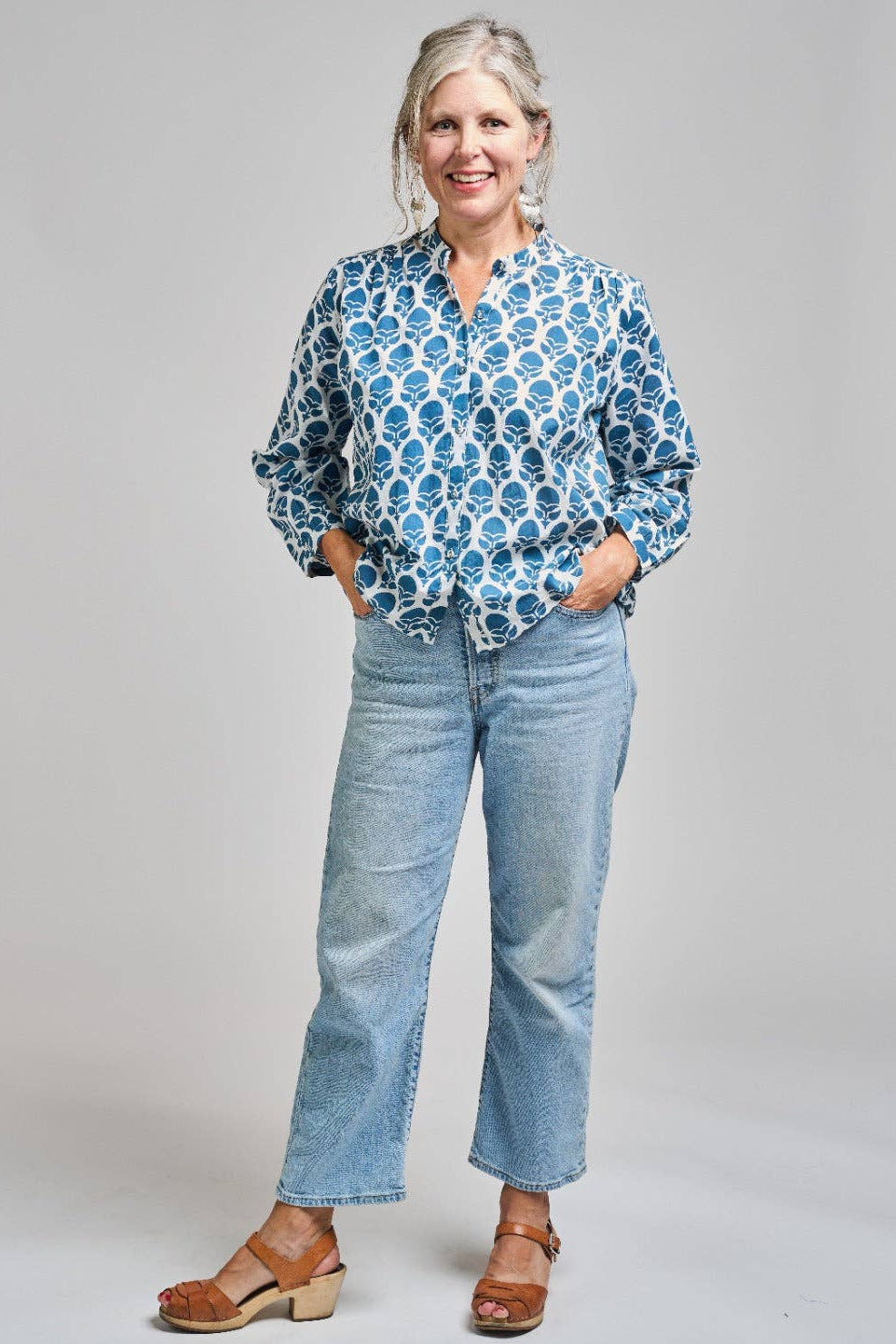 Stella Top - Indigo & White Marigold
