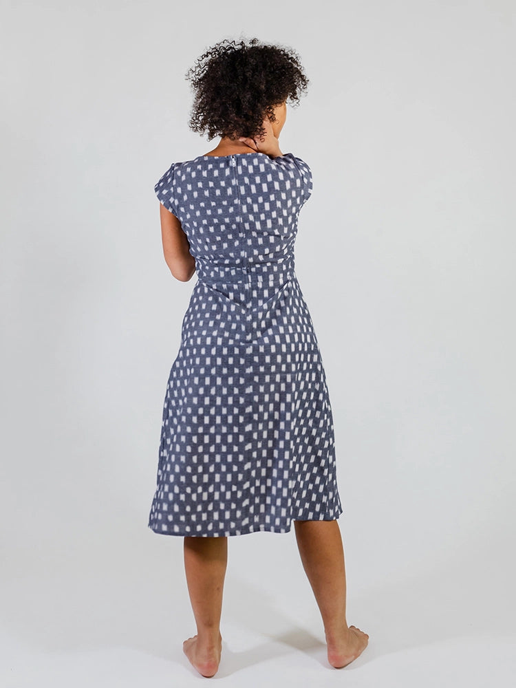 Vintage Pleat Dress - Blue Ikat