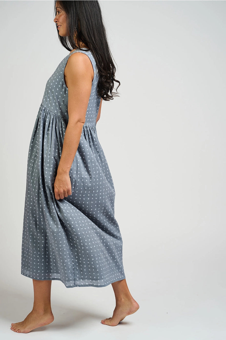 Olivia Dress - Slate Blue Dots