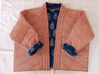 Quilted Kimono Jacket Block Printed - Indigo