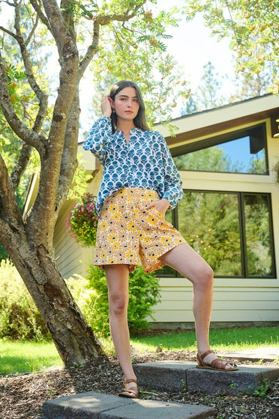 Stella Top - Indigo & White Marigold