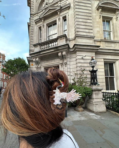 Hand-painted Crane Bird Claw Hair Clip