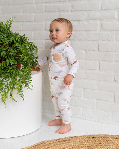 Whales Zipper Baby Jumpsuit (Organic Jersey)