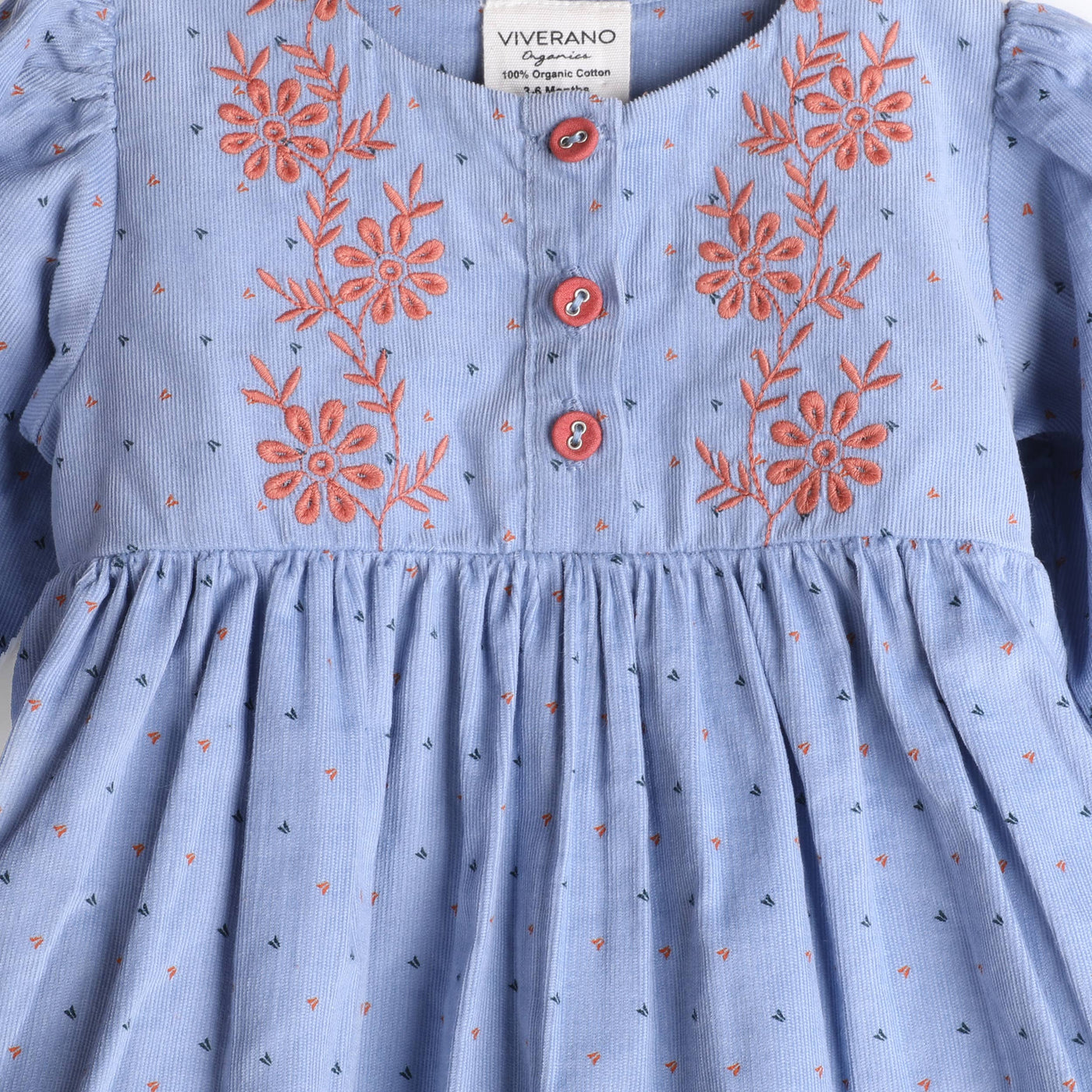 Embroidered Corduroy Tie Baby Dress & Bloomer