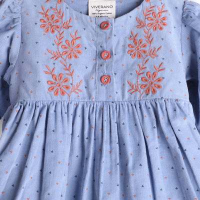 Embroidered Corduroy Tie Baby Dress & Bloomer