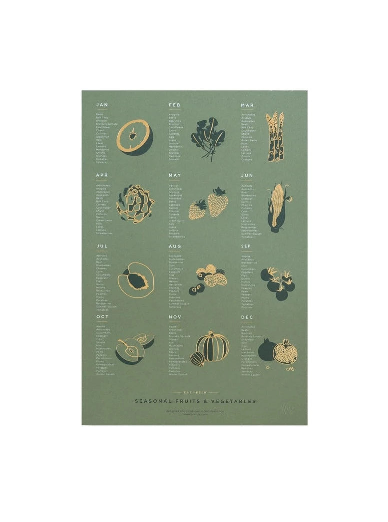 Fruit & Veg Foil Pressed Print