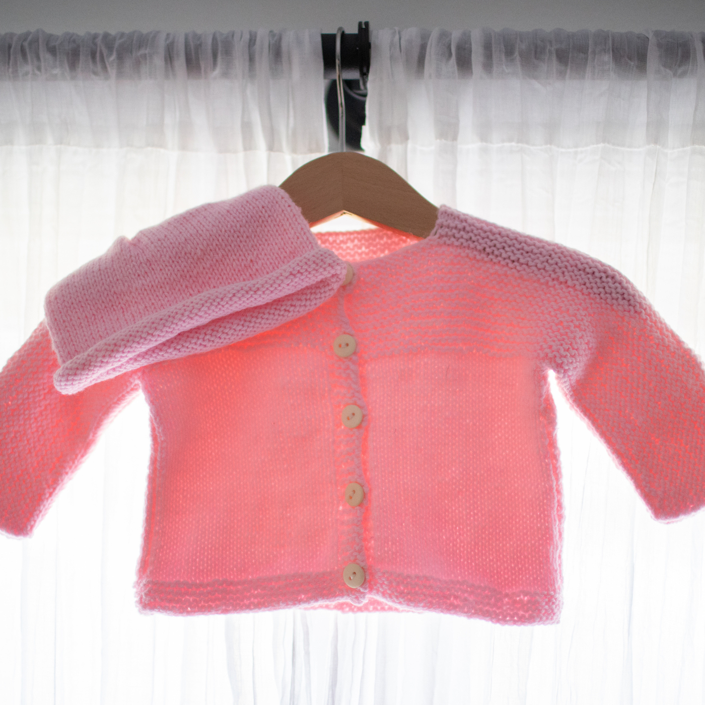 Hand-Knit Baby Sweater with Matching Hat