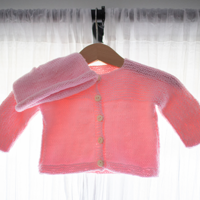 Hand-Knit Baby Sweater with Matching Hat