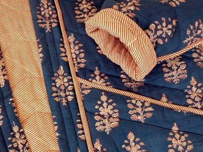 Quilted Kimono Jacket Block Printed - Indigo