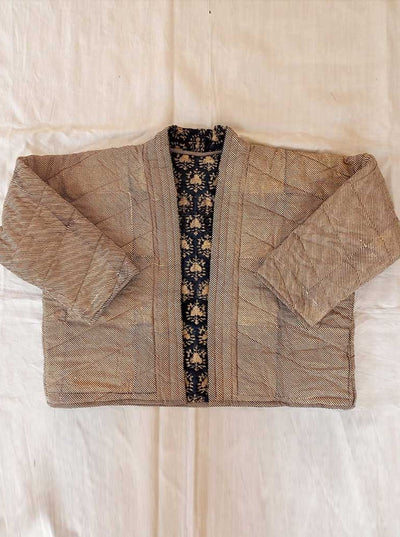 Quilted Reversible Blockprint Jacket - Blue Floral