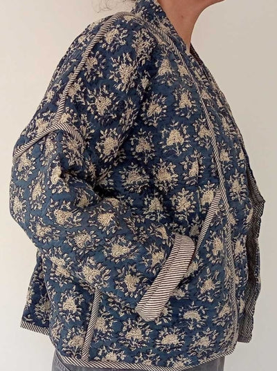 Quilted Reversible Blockprint Jacket - Blue Floral
