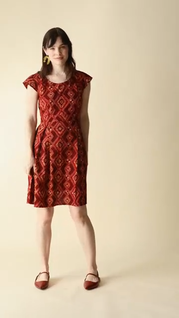 Vintage Pleat Dress - Red Diamonds