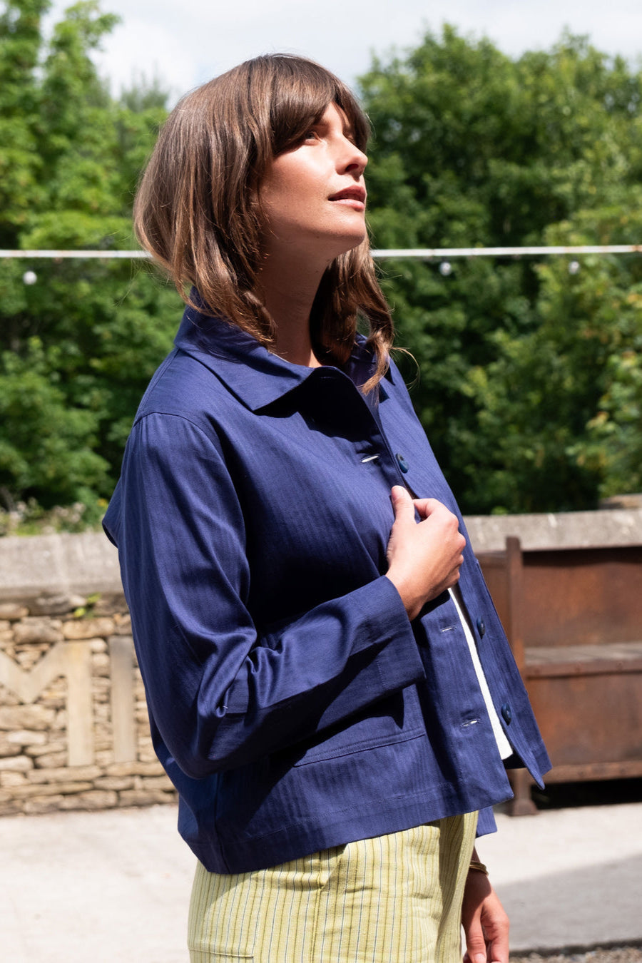Corinne Utility Jacket - Indigo Chevron