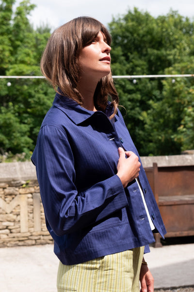 Corinne Utility Jacket - Indigo Chevron