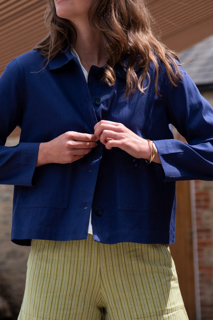 Corinne Utility Jacket - Indigo Chevron