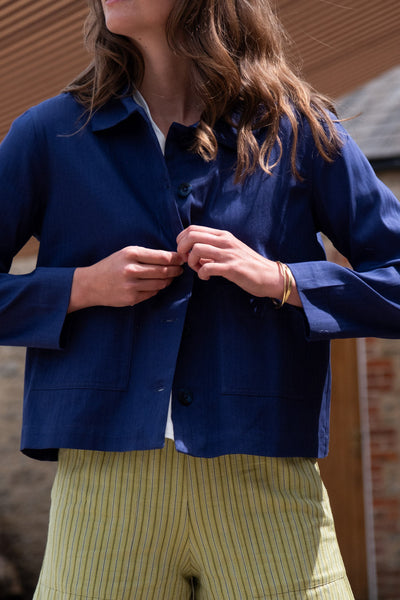 Corinne Utility Jacket - Indigo Chevron