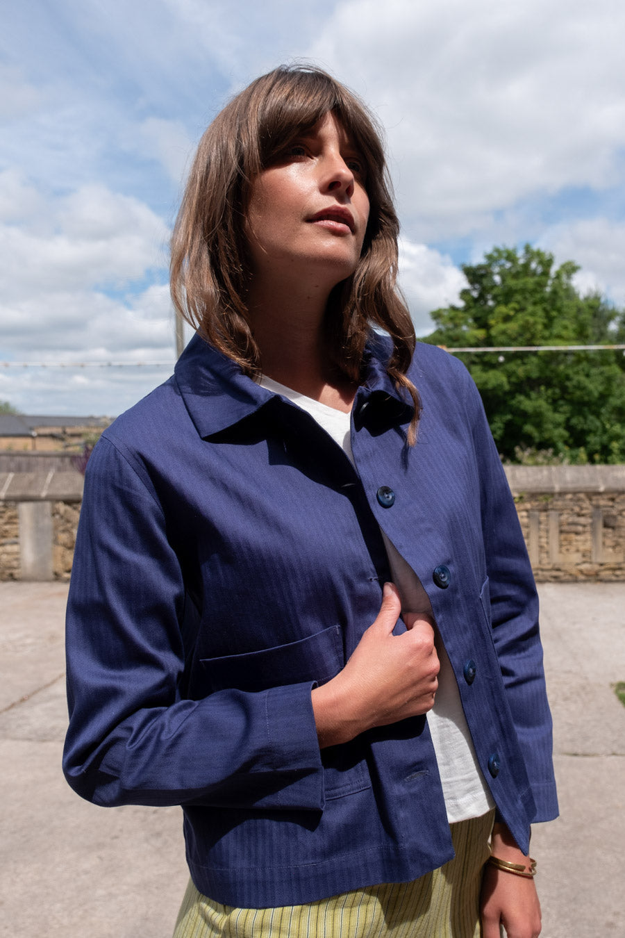 Corinne Utility Jacket - Indigo Chevron