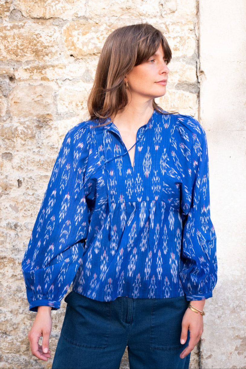 Kasbah Blouse - Blue Ikat
