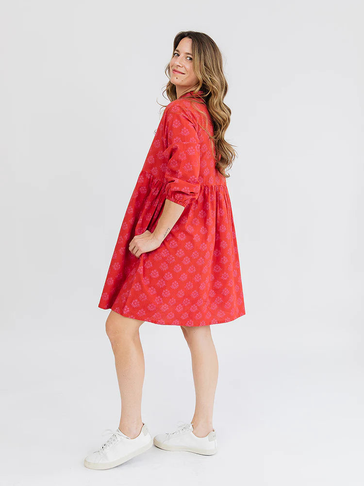Sohla Mini Dress - Floral Stamp Red