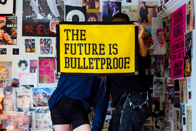 The Future Is Bulletproof Camp Flag