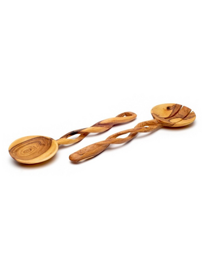 Twisted Olive Wood Salad Server Set