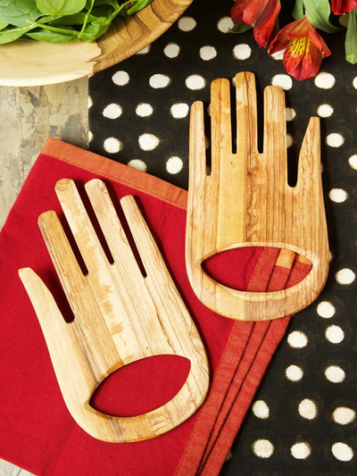 Wild Olive Wood Hands Salad Servers