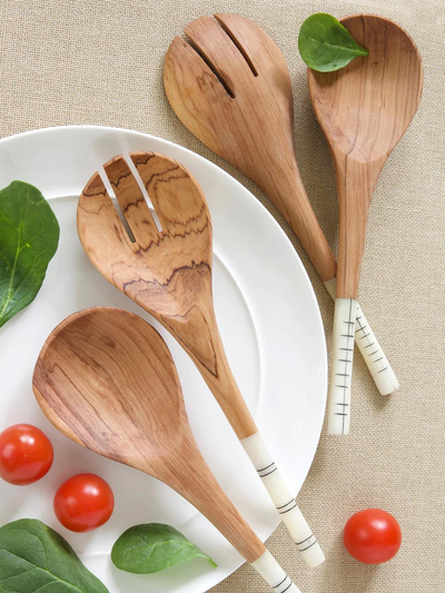 Short & Sweet Wild Olive Wood Salad Servers
