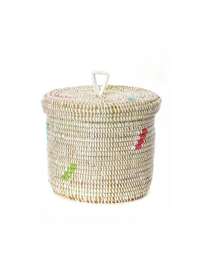 White Confetti Woven Storage Container