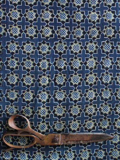 Blockprint Natural Dye Fabric #001 - Indigo Lime