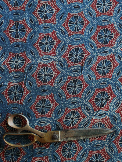 Blockprint Natural Dye Fabric #012 - Flower Ajrakh