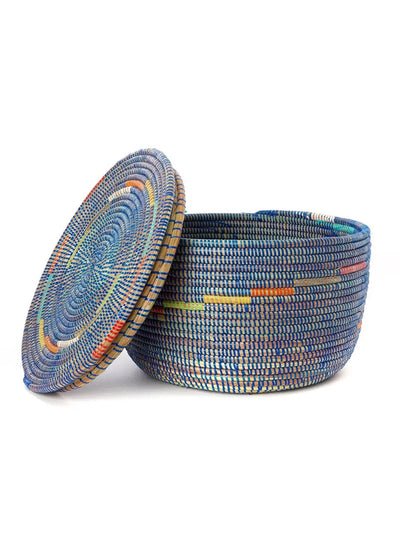 Blue Flat Top Storage Basket with Colorful Spiral