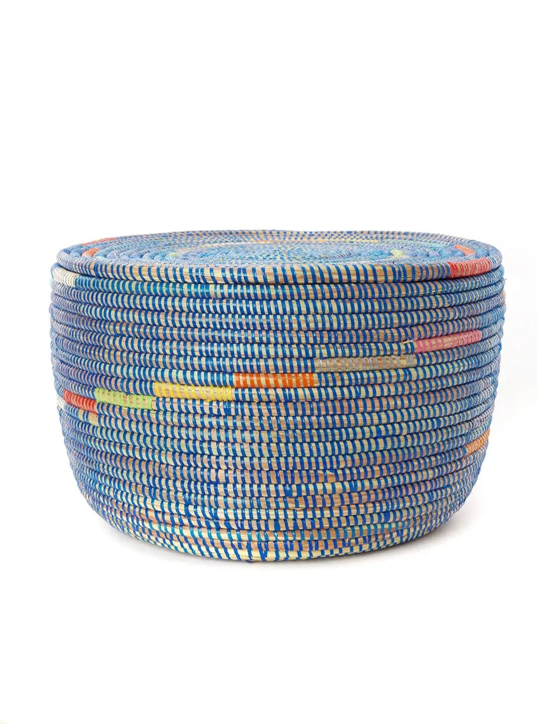 Blue Flat Top Storage Basket with Colorful Spiral
