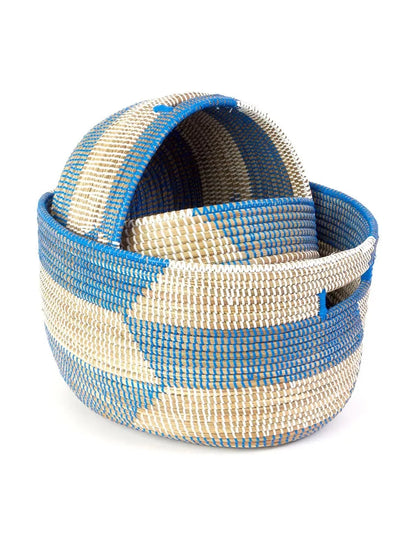 Blue Herringbone Sewing Basket - 3 sizes