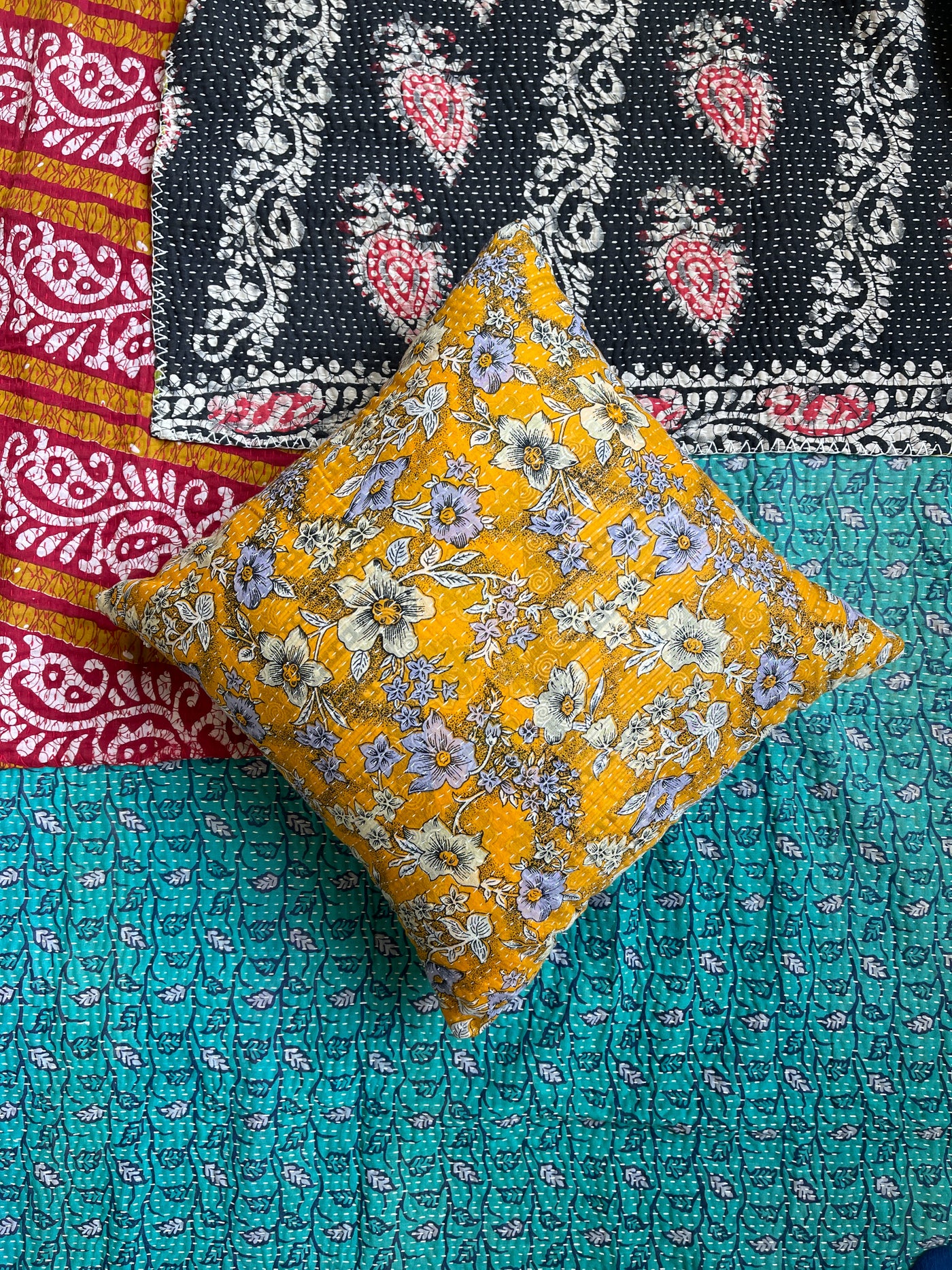 Surprise 18x18" Vintage Kantha Cushion Cover (Assorted Pattern)