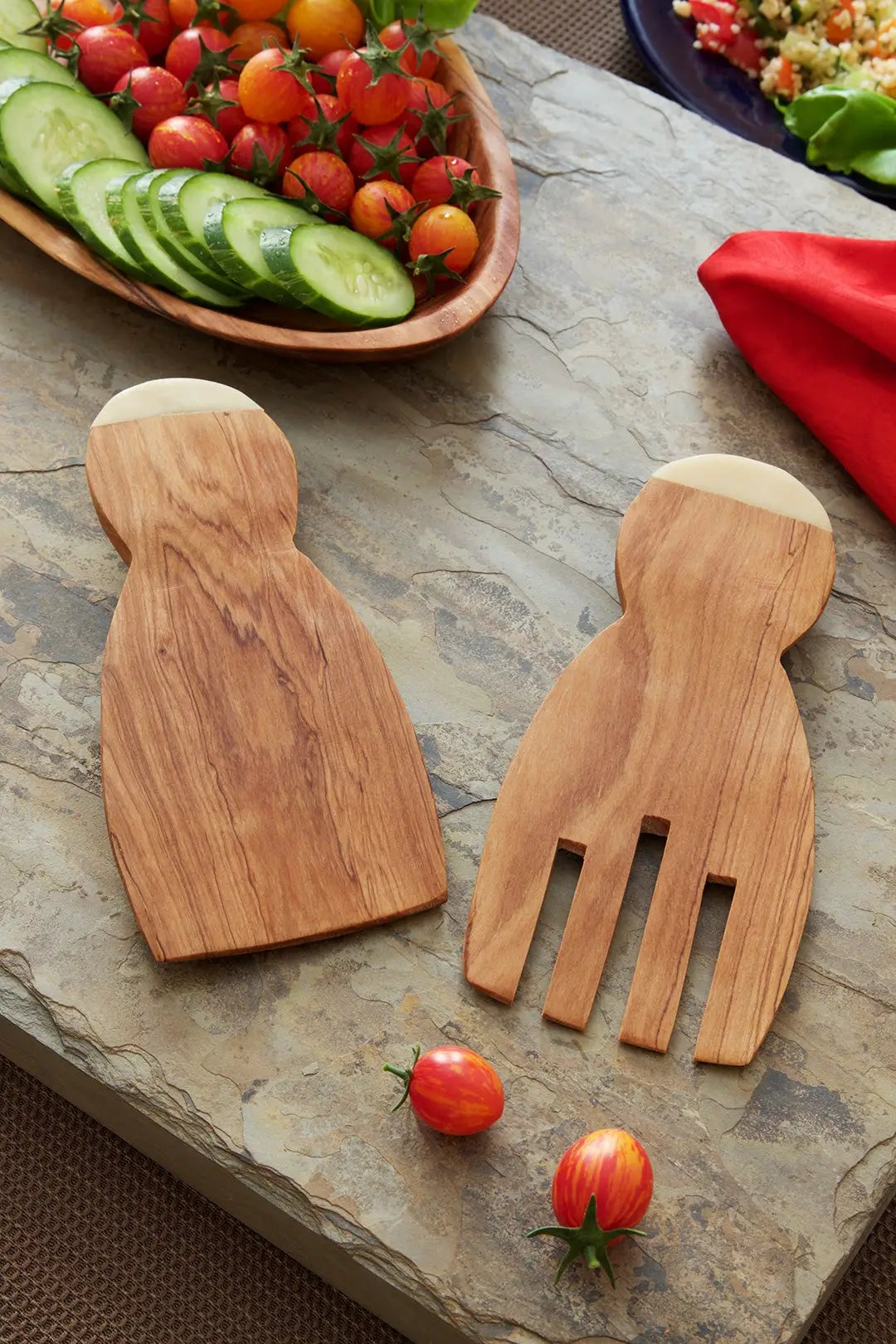 Kenyan Olive Wood Paddle Salad Servers