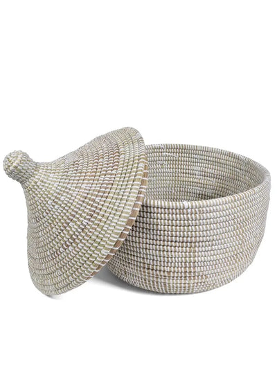 Lidded White Warming Basket