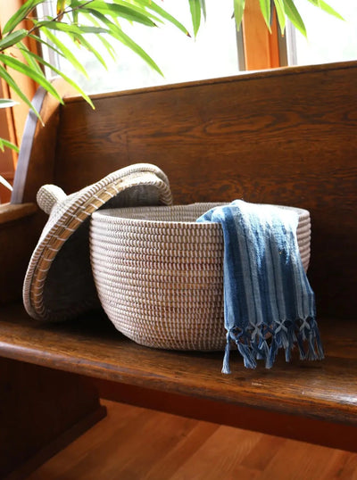 Lidded White Warming Basket