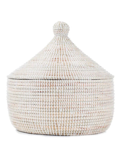 Lidded White Warming Basket