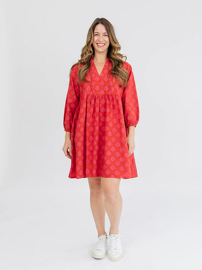 Sohla Mini Dress - Floral Stamp Red