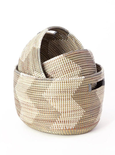 Silver and White ZigZag Nesting Baskets - 3 sizes