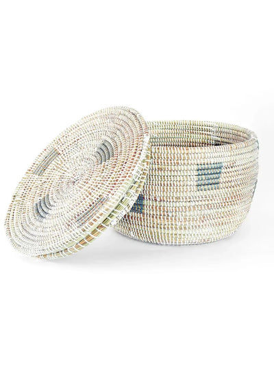 White Flat Top Storage Basket with Silver Squares