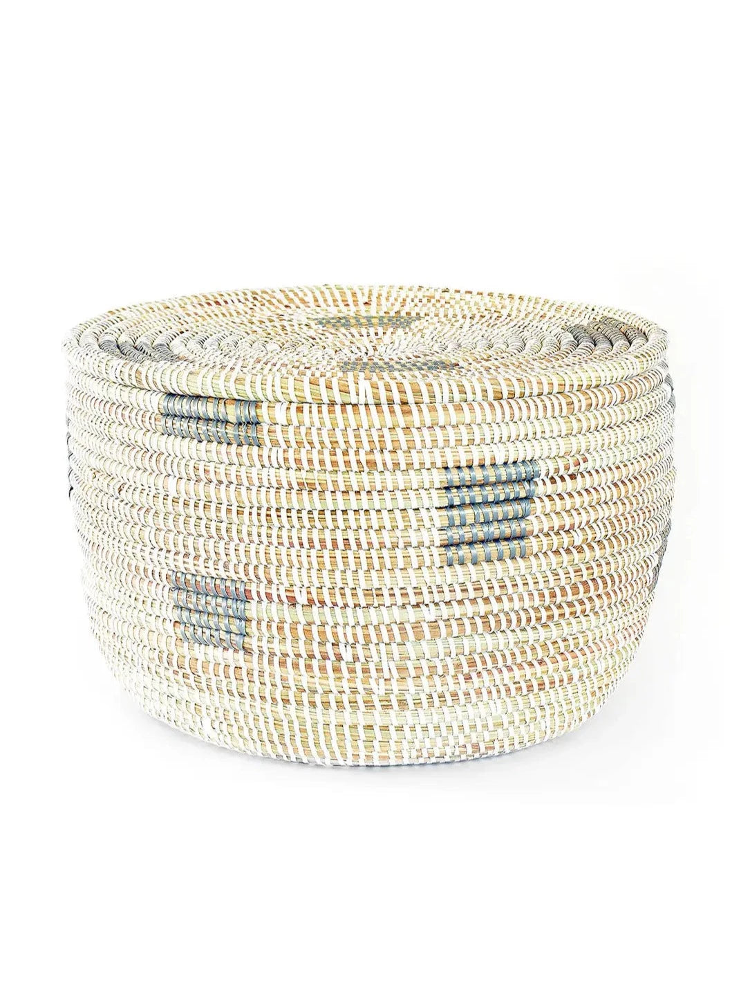 White Flat Top Storage Basket with Silver Squares