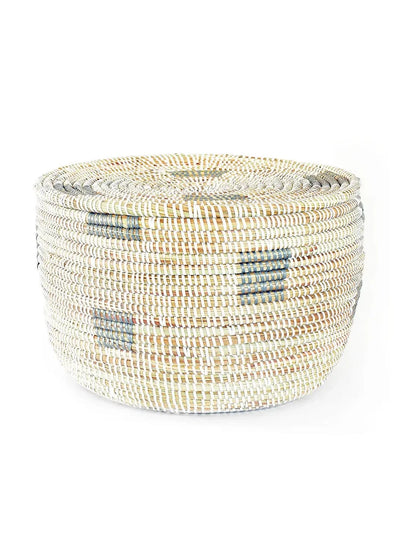 White Flat Top Storage Basket with Silver Squares
