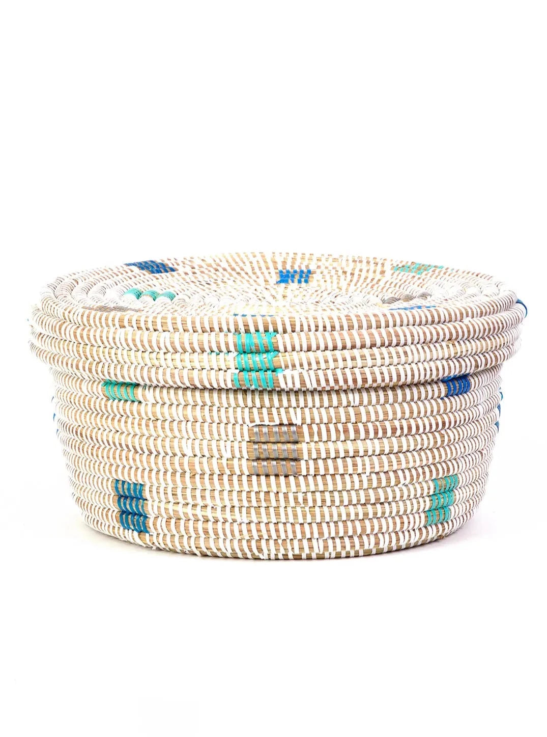 White Lidded Storage Box with Shades of Blue Dots