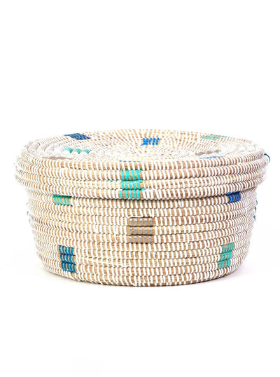 White Lidded Storage Box with Shades of Blue Dots